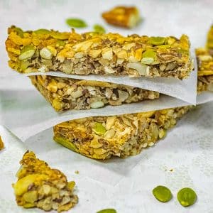 Keto granola bars on baking paper.