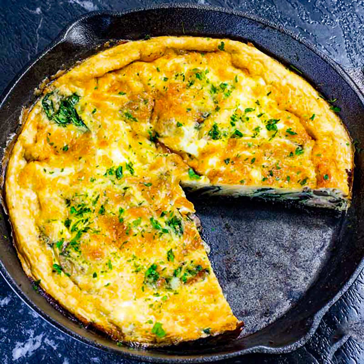 Keto frittata in a frying pan.