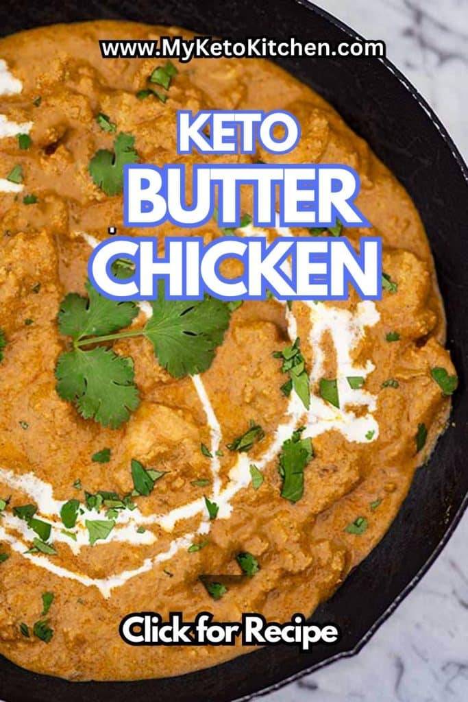 Keto butter chicken in a cast iron pan.