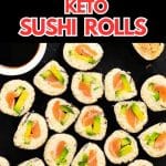 Keto sushi rolls on a tray.