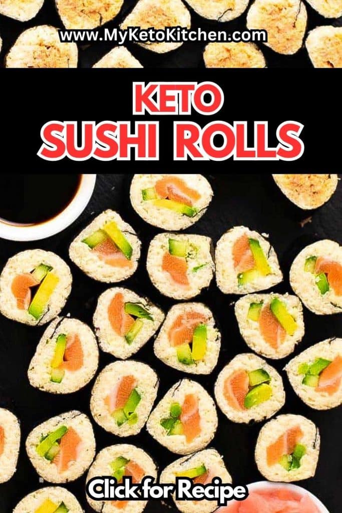 Keto sushi rolls on a tray.