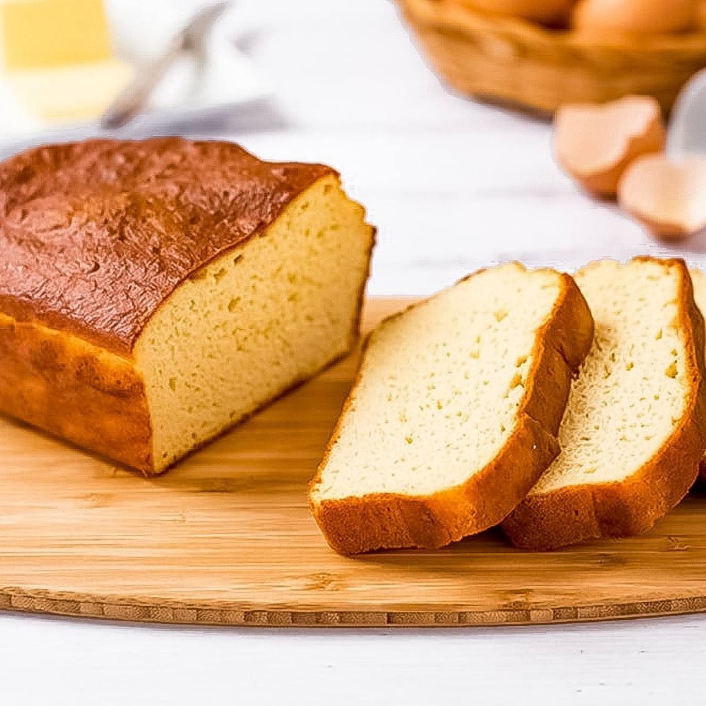 Keto bread sliced on a chopping board.