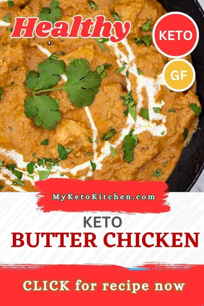 Keto butter chicken in a cast iron pan.