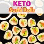 Keto sushi rolls on a tray.