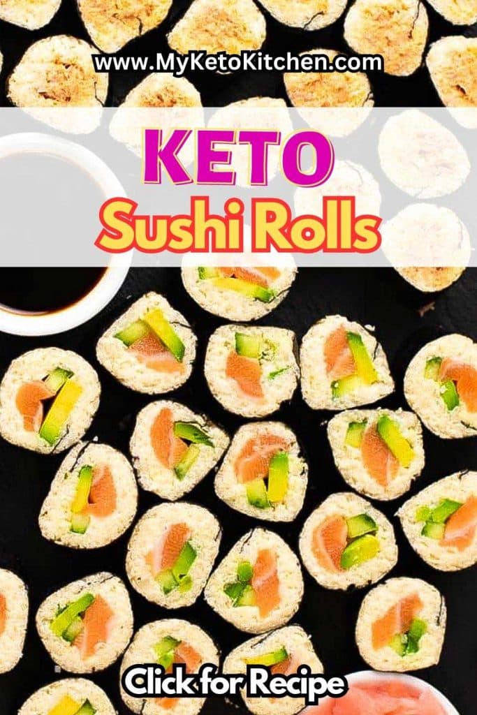 Keto sushi rolls on a tray.