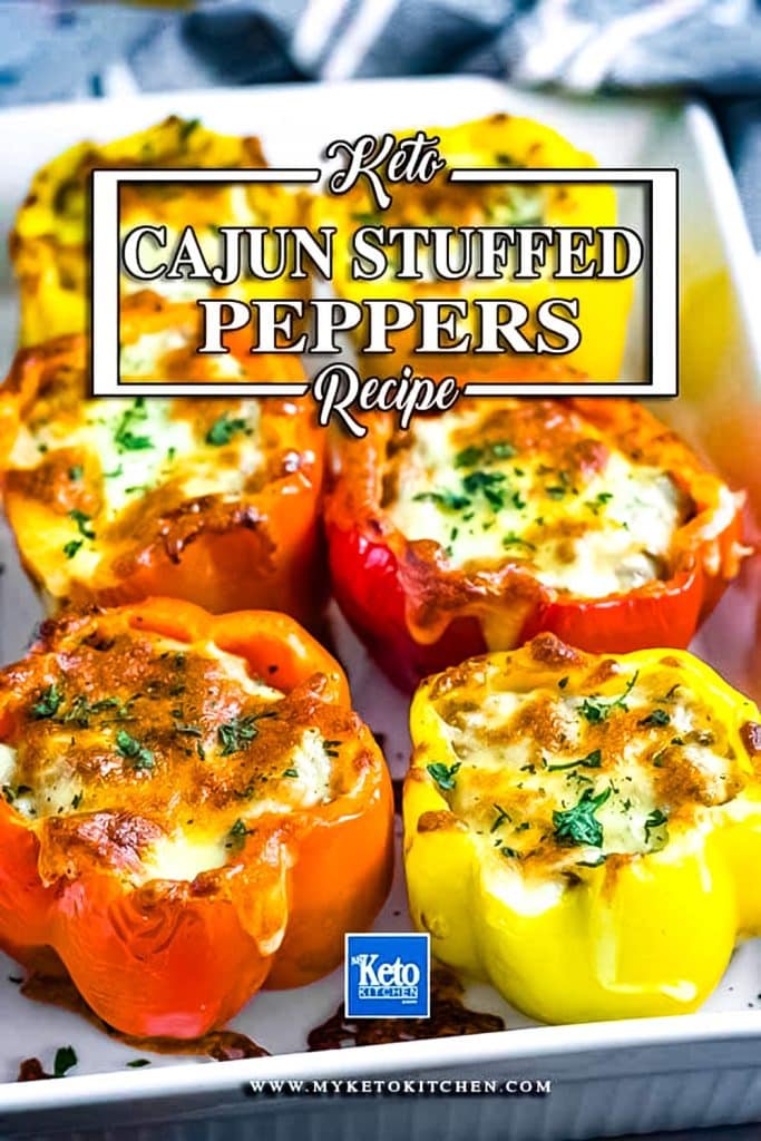 Keto stuffed bell peppers in a baking dish.