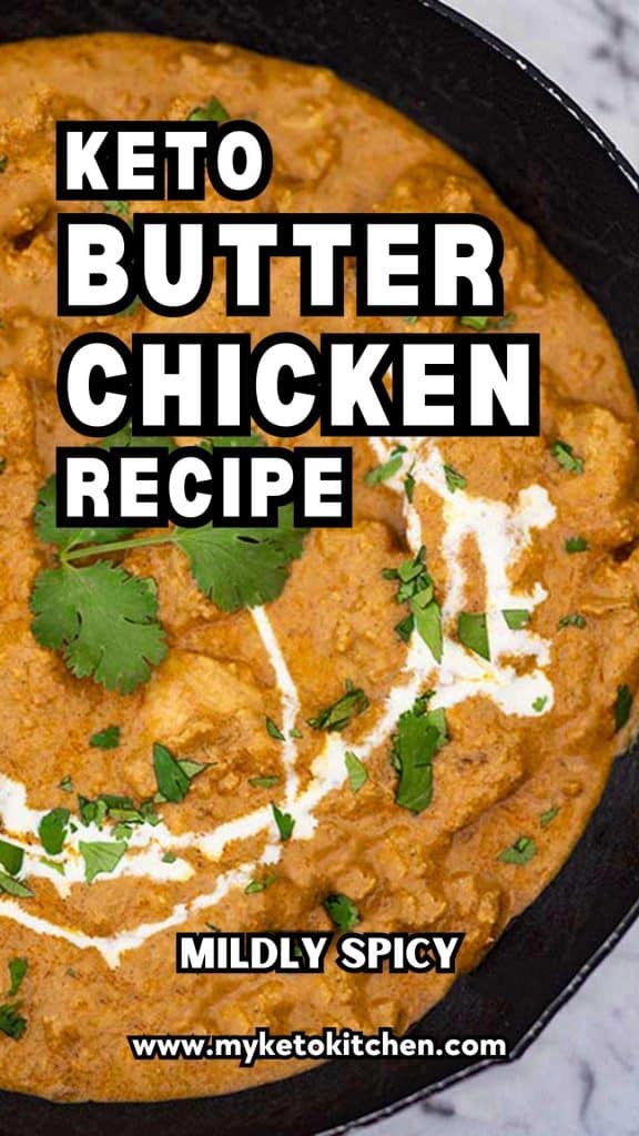 Keto butter chicken in a cast iron pan.