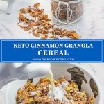 Two images of keto cereal in a bowl with milk