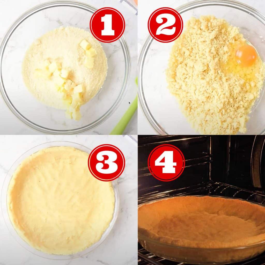 Four images of making keto pie crust.