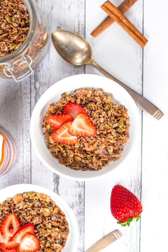 Two bowls of keto cereal.