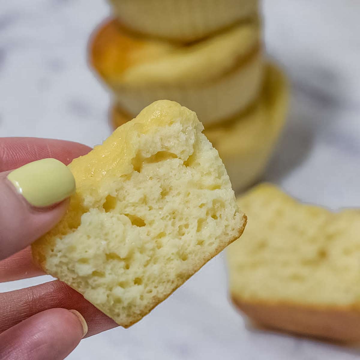 Keto vanilla muffins broken in half.