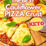 Keto cauliflower pizza in slices.