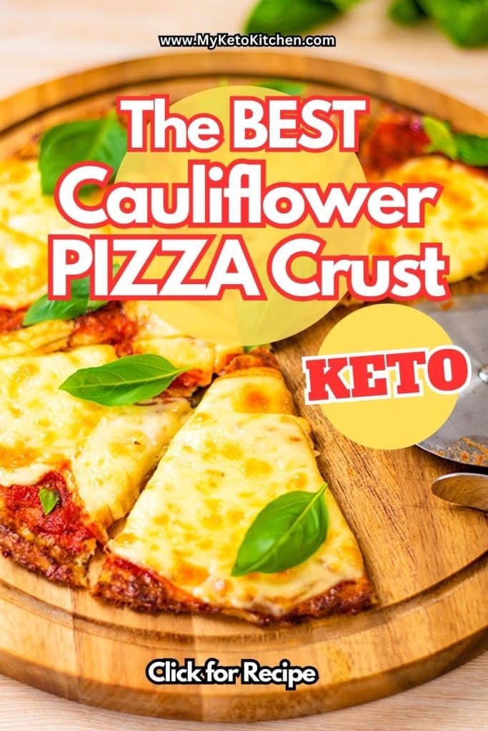 Keto cauliflower pizza in slices.