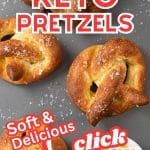 Low carb keto soft pretzels on a grey tray.