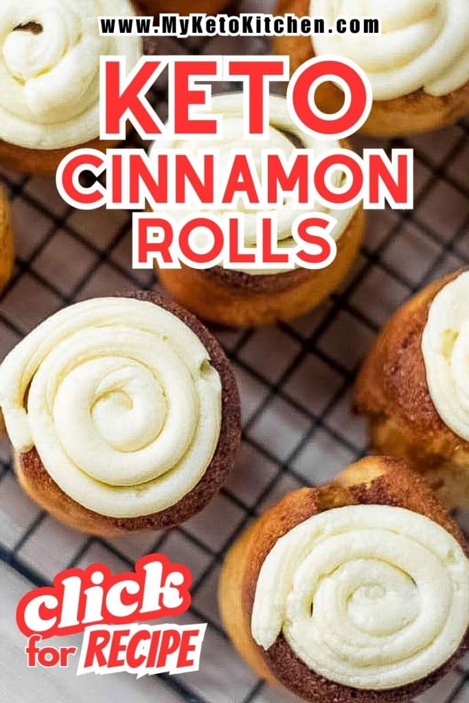Keto cinnamon rolls on a cooling rack.