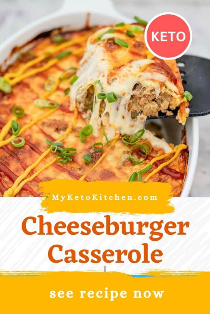 Keto cheese burger casserole recipe front page.