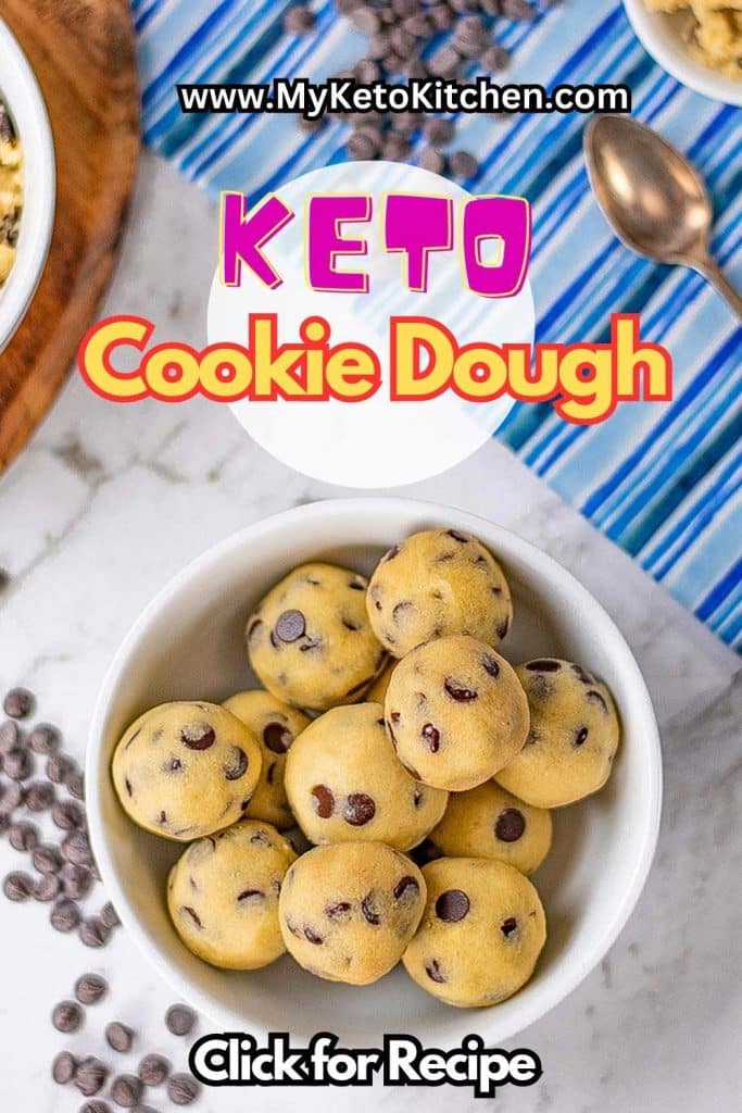 Keto cookie dough balls in a bowl.