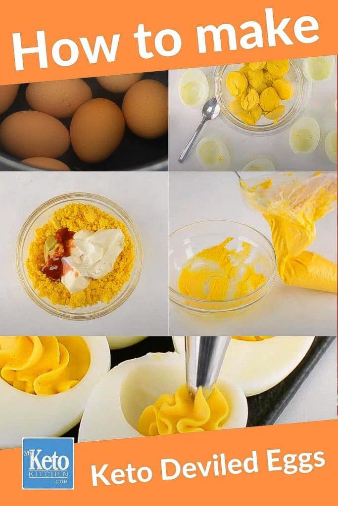 How to make keto deviled eggs step by step images.