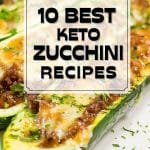 Picture of four zucchini halves with text reading 10 easy keto zucchini recipes.