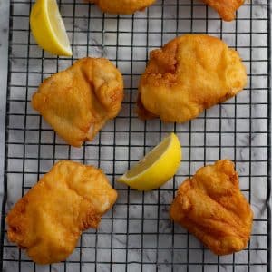 Keto batter on deep fried fish.