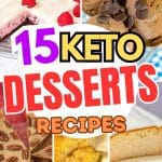 Five keto dessert recipes. Pecan pie, ice cream, cream pie, custard and pound cake.