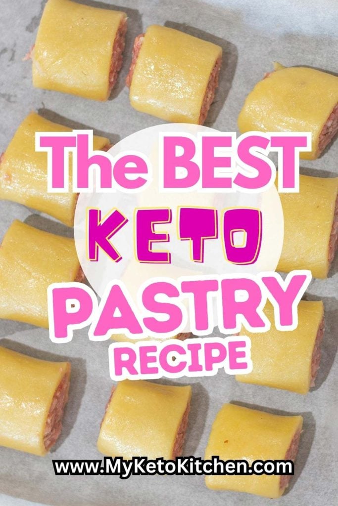 Keto sausage rolls pastry on a baking tray with baking paper.