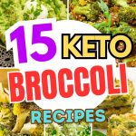 Five keto recipe images. Broccoli bite, broccoli quiche, beef and broccoli, crispy broccoli and broccoli mash.