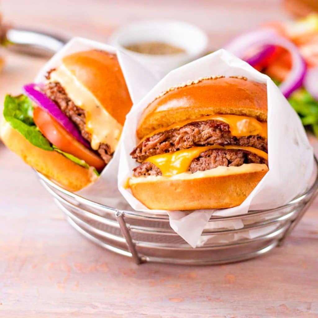 Keto cheese burgers in a bowl.