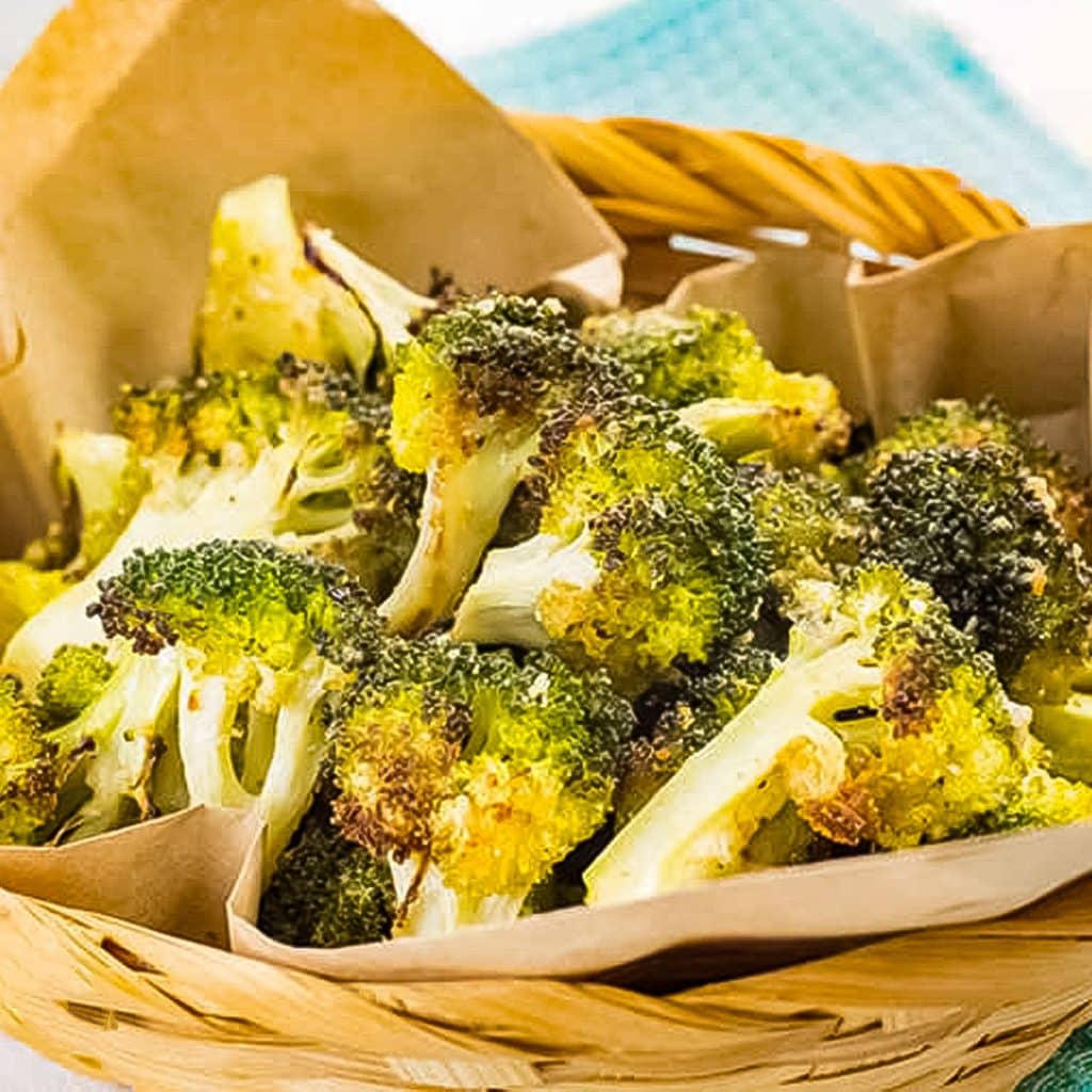 Crispy broccoli in a basket.