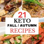 Four images of keto fall recipes. Lamb stew, pork stew, beef ribs and meatloaf.