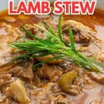 Keto lamb stew in a white bowl.