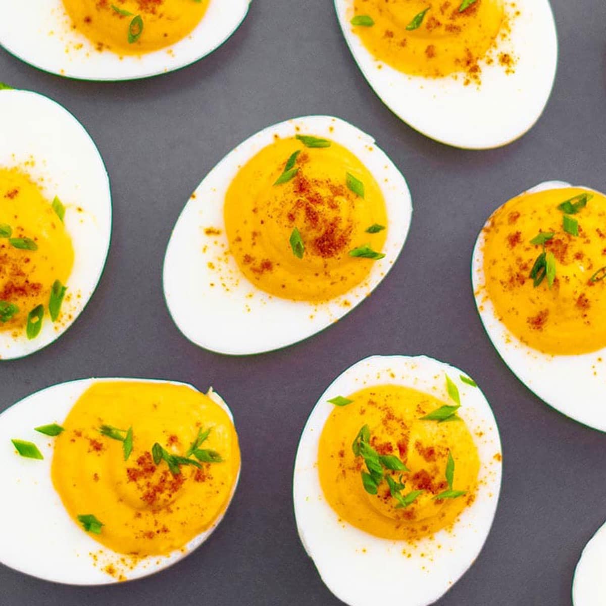 keto deviled eggs on a baking tray.