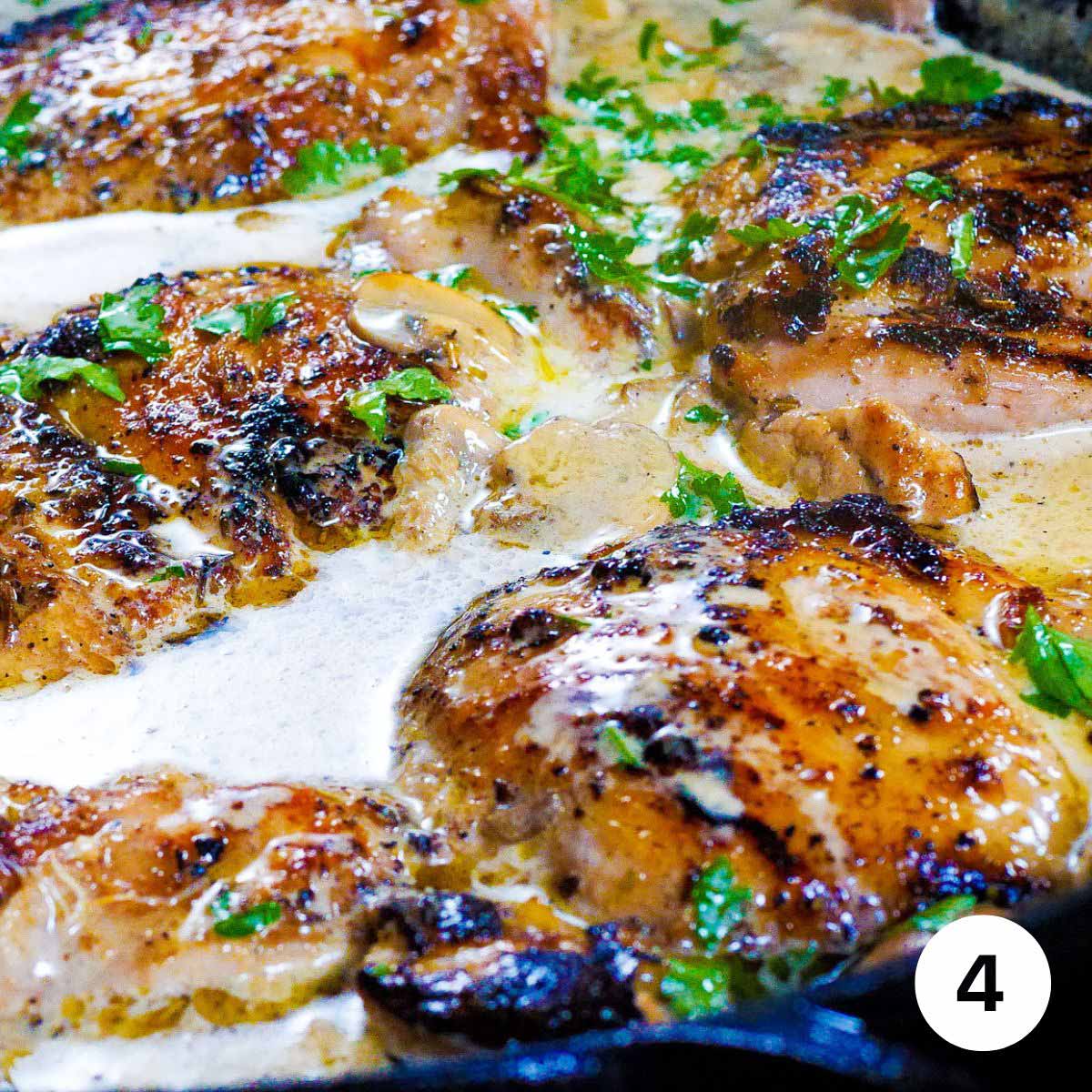Delicious One Pan Boneless Skinless Chicken Thighs in Creamy Mushroom